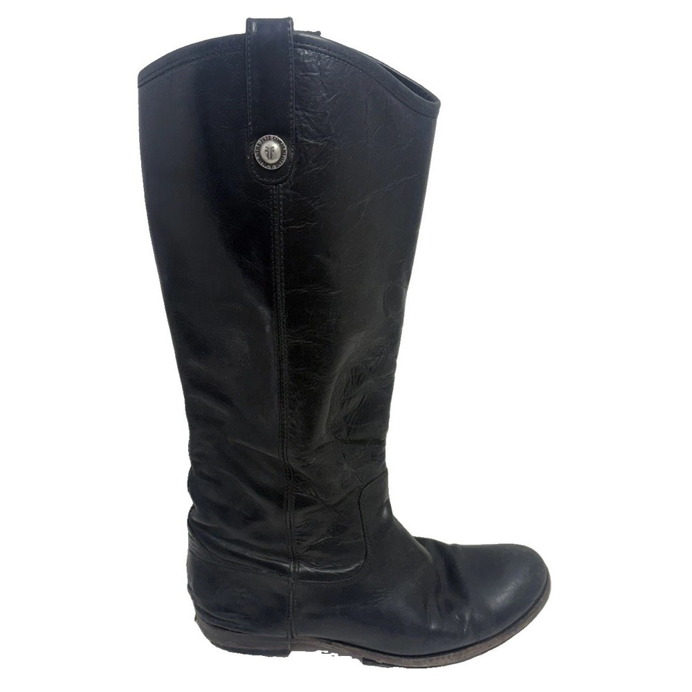 Frye Melissa Button Pull On Black Tall Leather Riding Boots Size 8.5 B